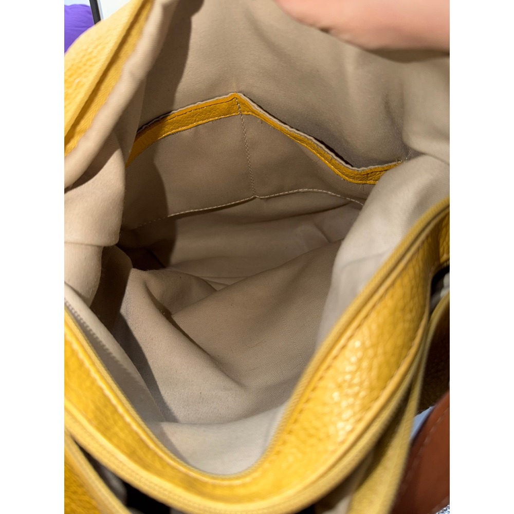 Valentina Italia Leather Shoulder Bag Mustard Yellow Cognac Brown Gold Hardware - Picture 13 of 16